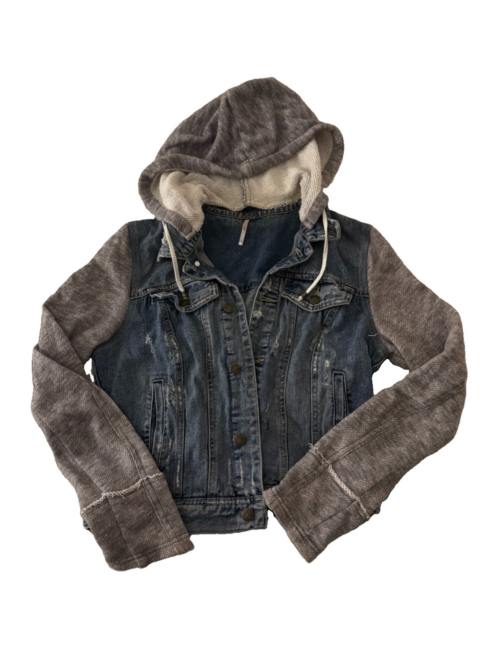 Free People Hoodie Jean Jacket with Detachable Hood